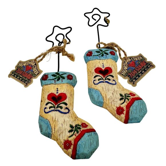 Jim Shore 2003 Heartwood Creek Enesco Stockings Christmas Ornament Set of 2 - Picture 1 of 11